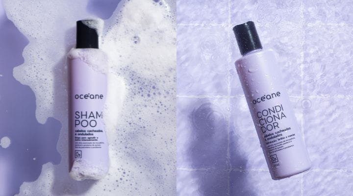 shampoo e condicionador océane para cabelos cacheados e ondulados